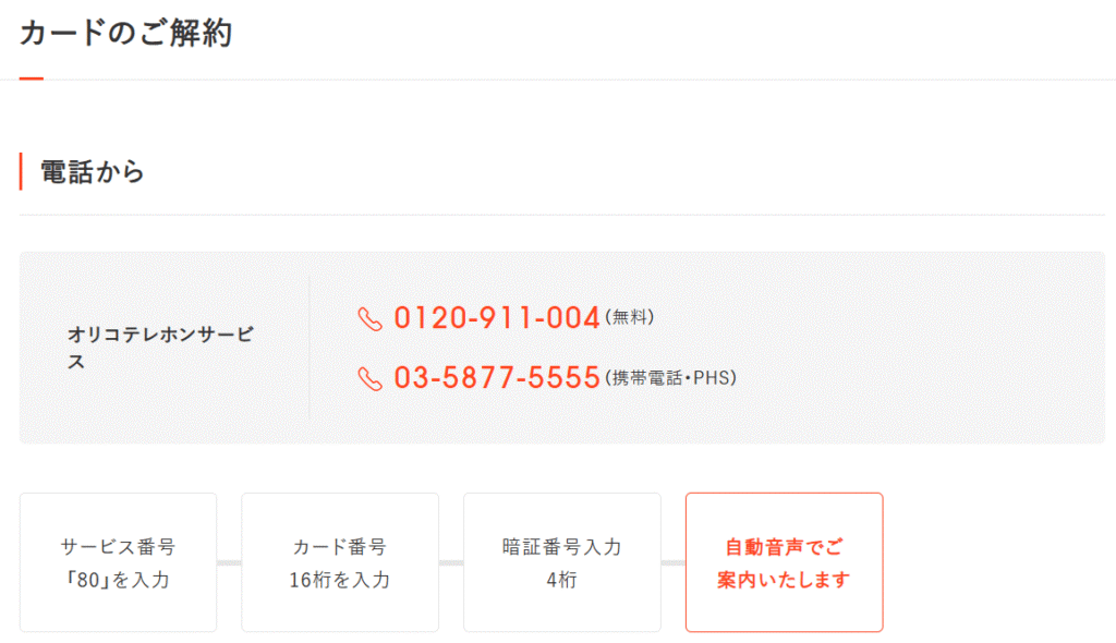 オリコカードの電話での解約の流れ